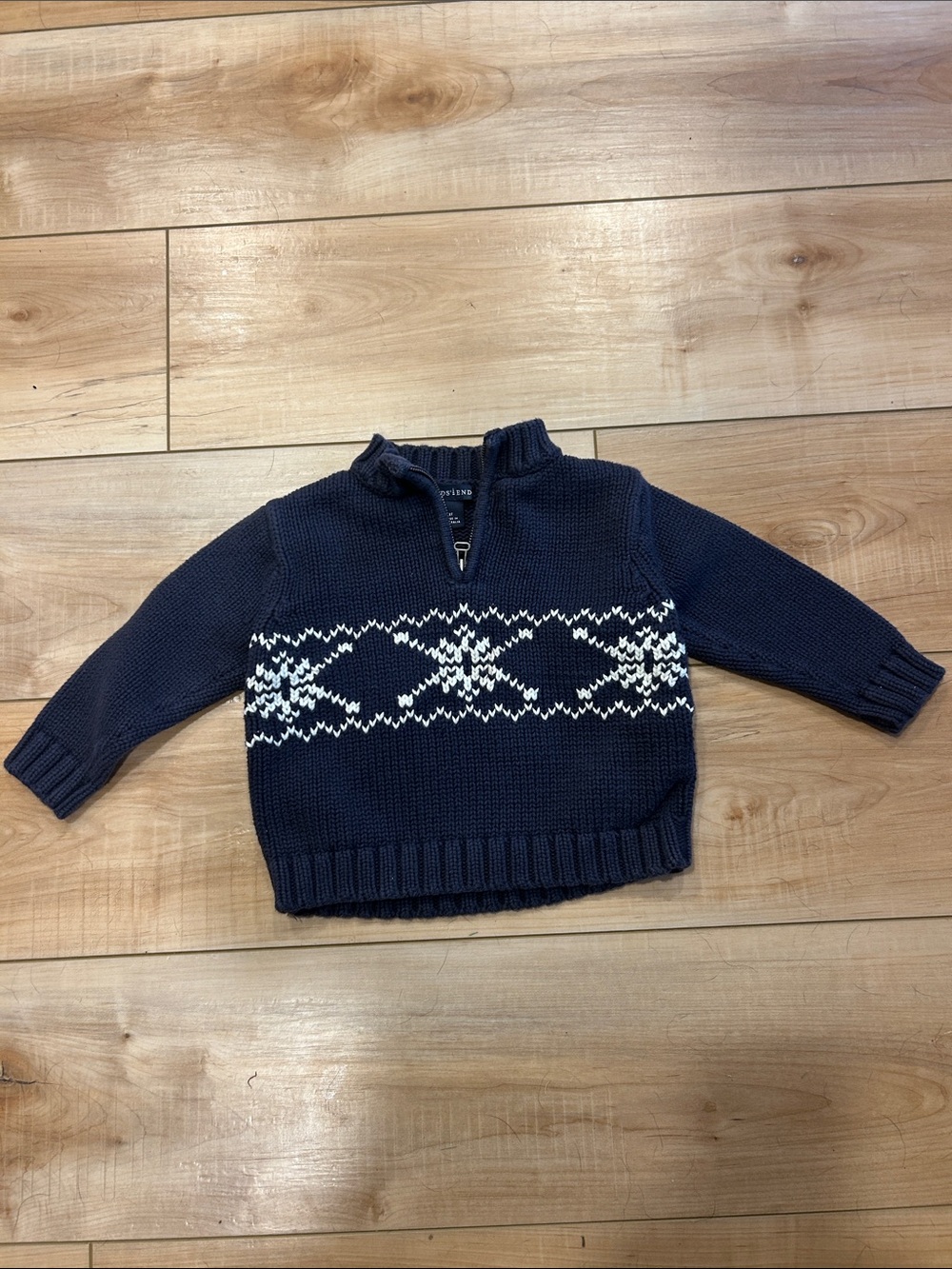 Kids Navy Knit Half-Zip Sweater with White Pattern